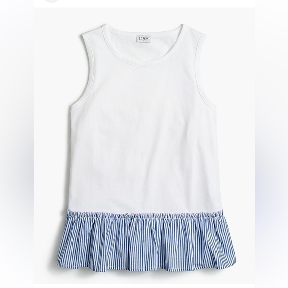J. Crew Tops - J Crew Blue and White Striped 100% Cotton Peplum T-shirt Tank Size Medium NWT